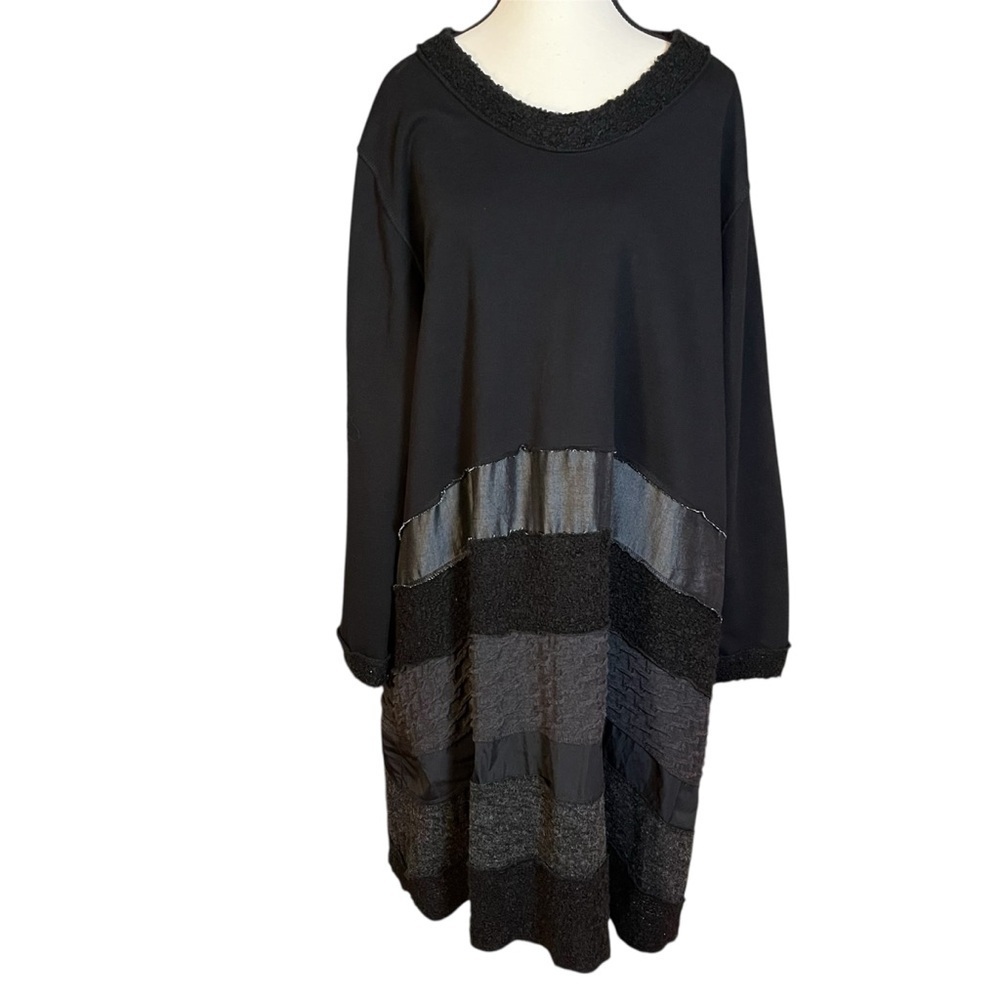 Bodil Mixed Media Patchwork Black Dress Long Sleeve Women’s Size XL Made In USA